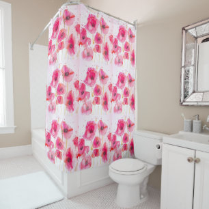 Red Poppy Flower floral Watercolour Shower Curtain