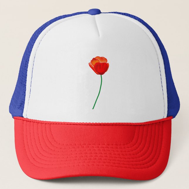 Red Poppy Flower Illustration Trucker Hat (Front)
