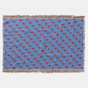 Red poppy flower on purple blue throw blanket