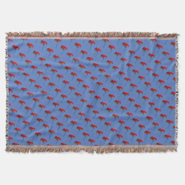 Red poppy flower on purple blue throw blanket (Front)