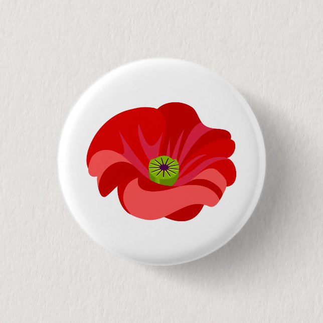 Red poppy flower on white button (Front)