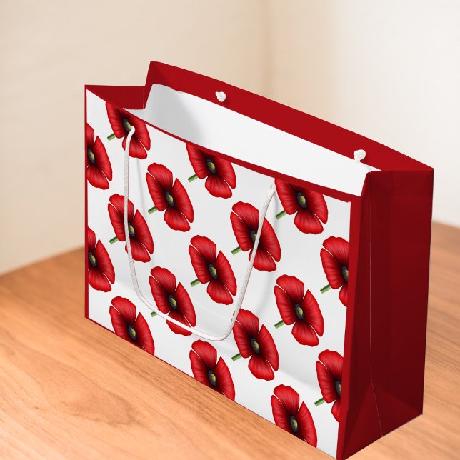 Red Poppy Flower Pattern Large Gift Bag (A pretty poppy patterned red gift bag. Check the collection for other sizes. Pop a gift in it today!)