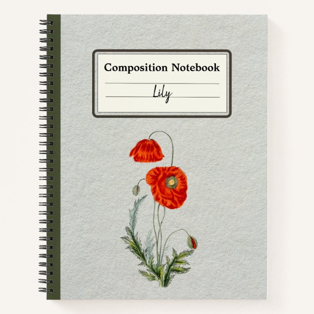 Red Poppy Flower Personalized Composition Notebook (Front)