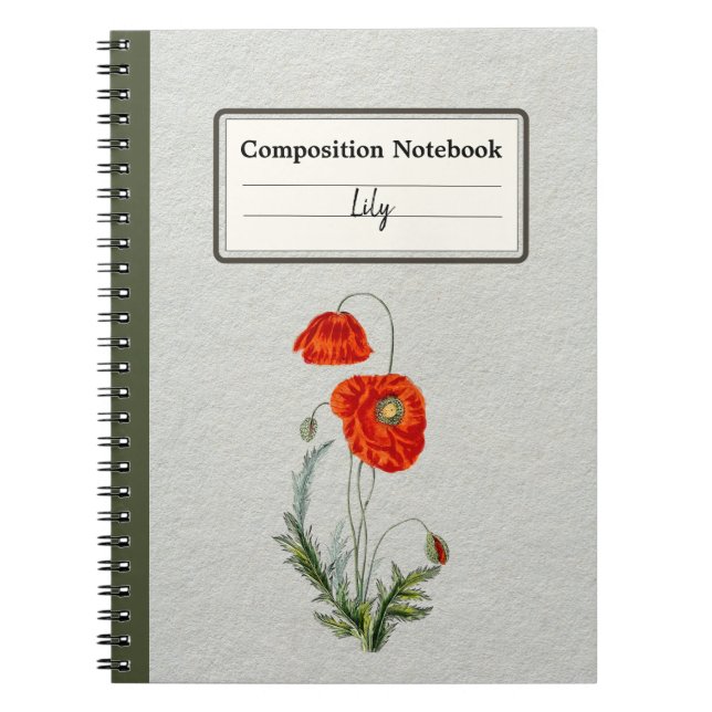 Red Poppy Flower Personalized Composition Notebook (Front)