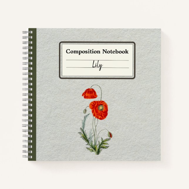 Red Poppy Flower Personalized Composition Notebook (Front)