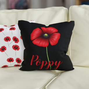 Red Poppy Flower Poppies Pattern Throw Pillow