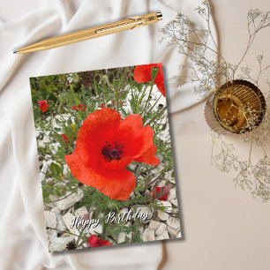 Red Poppy Flower Portugal Photography, Travel Holiday Postcard