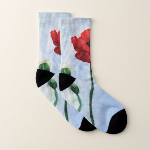 Red Poppy Flower Socks