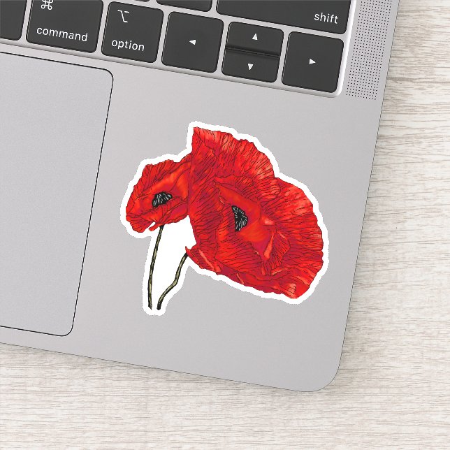 Red poppy flower sticker (Detail)