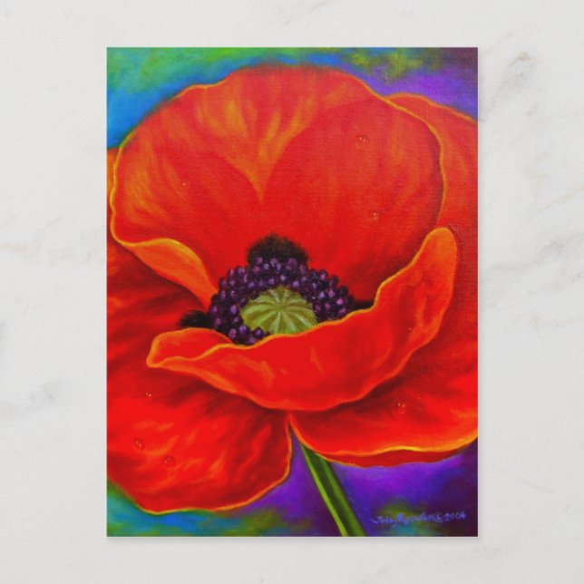 Red Poppy Flower Vibrant Painting Blank Art Postcard (Front)