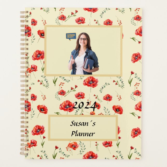 Red Poppy flower watercoloer pattern Planner (Front)
