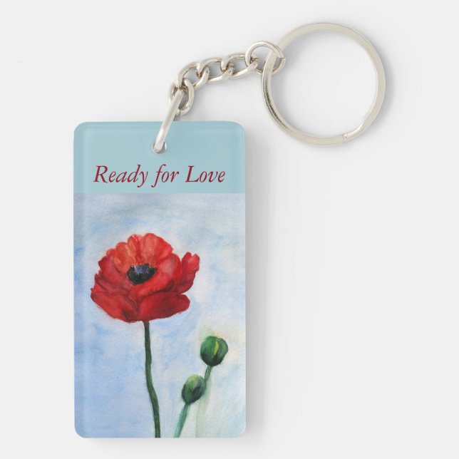 Red Poppy Flower Watercolor Art Keychain (Back)
