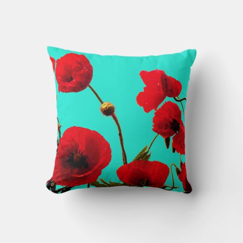 Red Poppy Flower Watercolor Effect Floral Abstract Throw Pillow