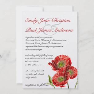 Red Poppy Flower Wedding Invitation