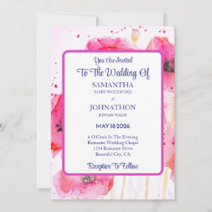 Red Poppy Flower Wedding Invitation Watercolor