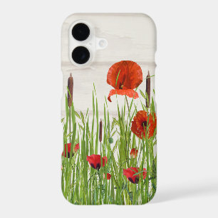 red poppy flower with cattails iPhone 17 case
