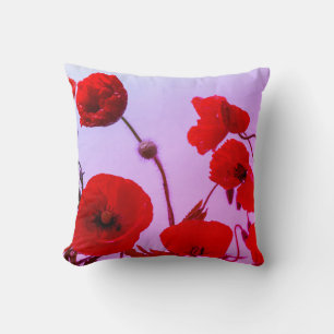 Red Poppy Flowers Abstract Colorful Bright Pink Throw Pillow