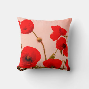 Red Poppy Flowers Abstract Colorful Sangria Pink Throw Pillow