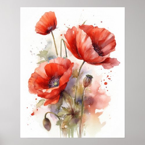 Red Poppy Flowers Art Print Poster