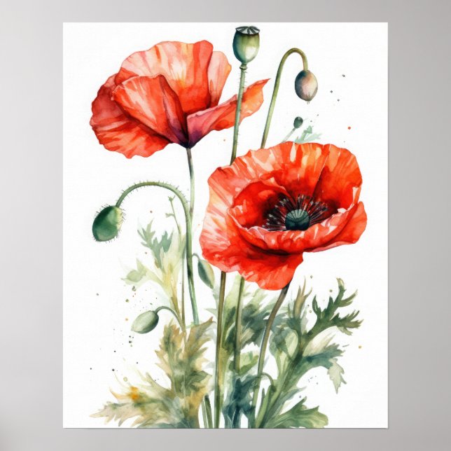 Red Poppy Flowers Art Print Poster (Front)