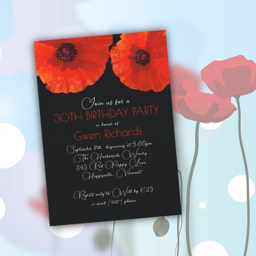 Red Poppy Flowers Birthday Celebration  Invitation