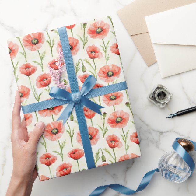 Red Poppy Flowers Birthday Wrapping Paper (Gifting)