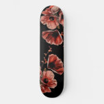 Red Poppy Flowers Black Skateboard