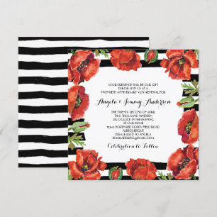 Red Poppy Flowers Black Striped Vow Renewal Invitation