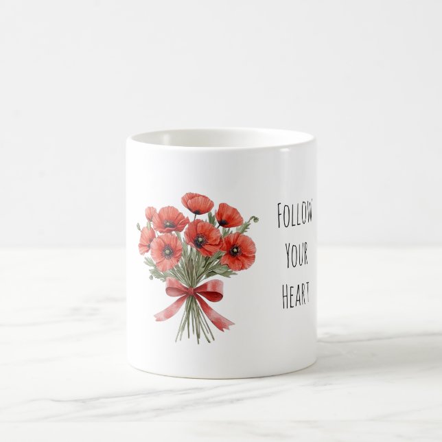 Red Poppy Flowers Bow Coffee Mug (Center)