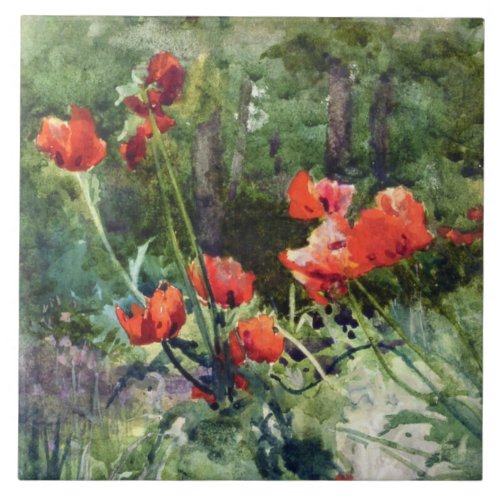 Red Poppy Flowers by Mildred Anne Butler Ceramic Tile