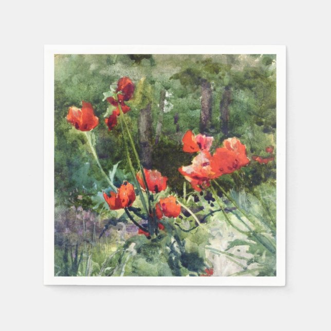 Red Poppy Flowers (by Mildred Anne Butler) Napkins (Front)