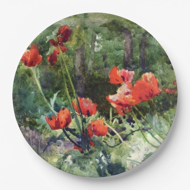 Red Poppy Flowers (by Mildred Anne Butler) Paper Plates (Front)