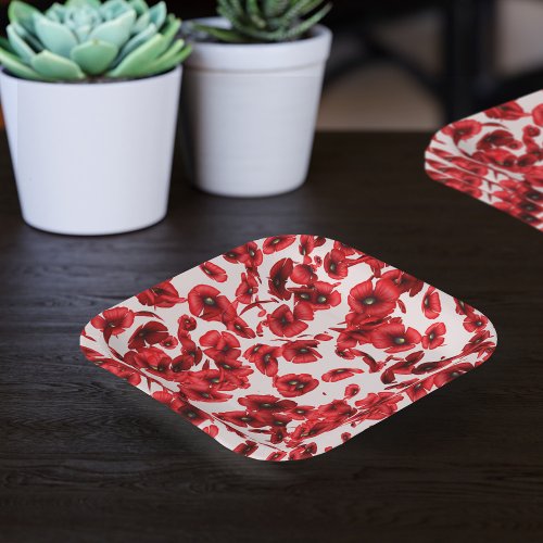 Red Poppy Flowers Cascading Poppies Floral Paper Plates