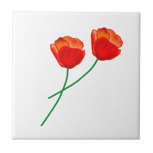 Red Poppy Flowers Ceramic Tile