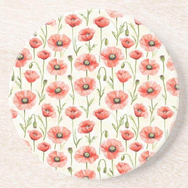 Red Poppy Flowers Coaster (Front)