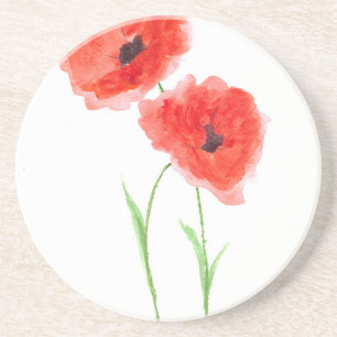 Red poppy flowers coaster