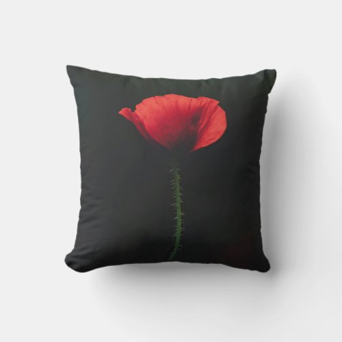 Red Poppy Flowers Colorful Floral Abstract Black  Throw Pillow