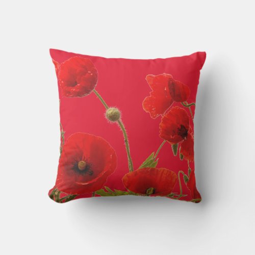 Red Poppy Flowers Colorful Floral Abstract Bright Outdoor Pillow
