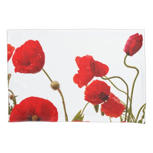 Red Poppy Flowers Colorful Floral Abstract White Pillow Case