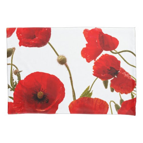 Red Poppy Flowers Colorful Floral Abstract White Pillow Case