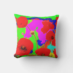 Red Poppy Flowers Colorful Floral Modern Art 2020 Outdoor Pillow