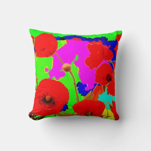 Red Poppy Flowers Colorful Floral Modern Art 2020 Throw Pillow