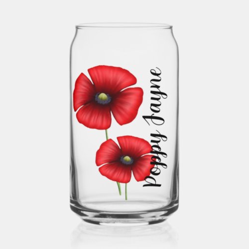 Red Poppy Flowers Custom Name Can Glass
