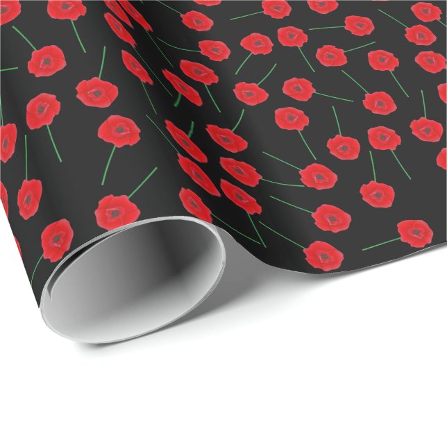 Red Poppy Flowers Custom Pattern Wrapping Paper (Roll Corner)