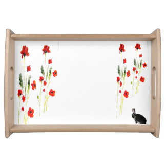Red Poppy Flowers Cute Rabbit Floral Serving Tray