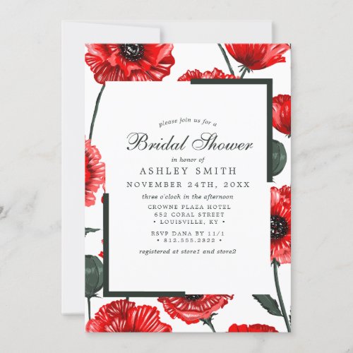 Red Poppy Flowers Floral Bridal Shower Invitation