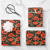 Red poppy wrapping paper, Zazzle