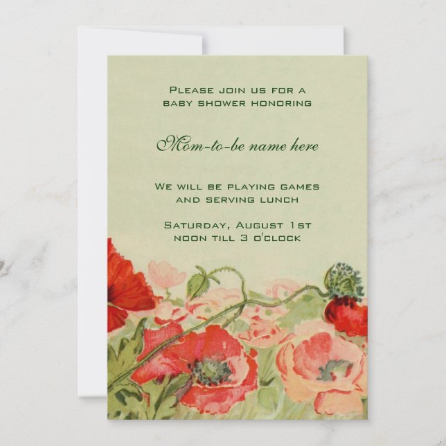 Red Poppy Flowers Floral Meadow Baby Shower Invitation (Front)