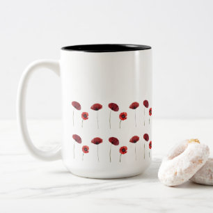 Red Poppy Flowers Floral Patterns Two-Tone Coffee Mug