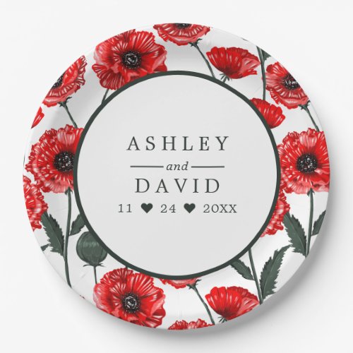 Wedding Tableware 11 Red Poppy Flowers Floral Personalized Wedding Paper Plates
